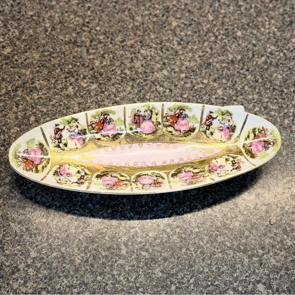 Antique Royal Vienna Oval Dish Hand Painted Fleur De Lis Courting Couple Marked